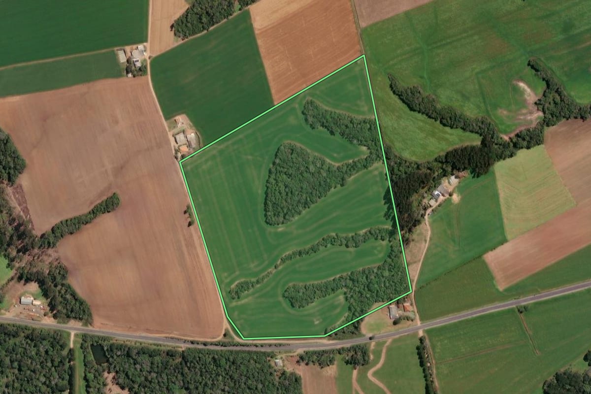 Imagem de satélite do imóvel rural em Irineópolis (SC), com o contorno declarado no CAR desenhado por cima.