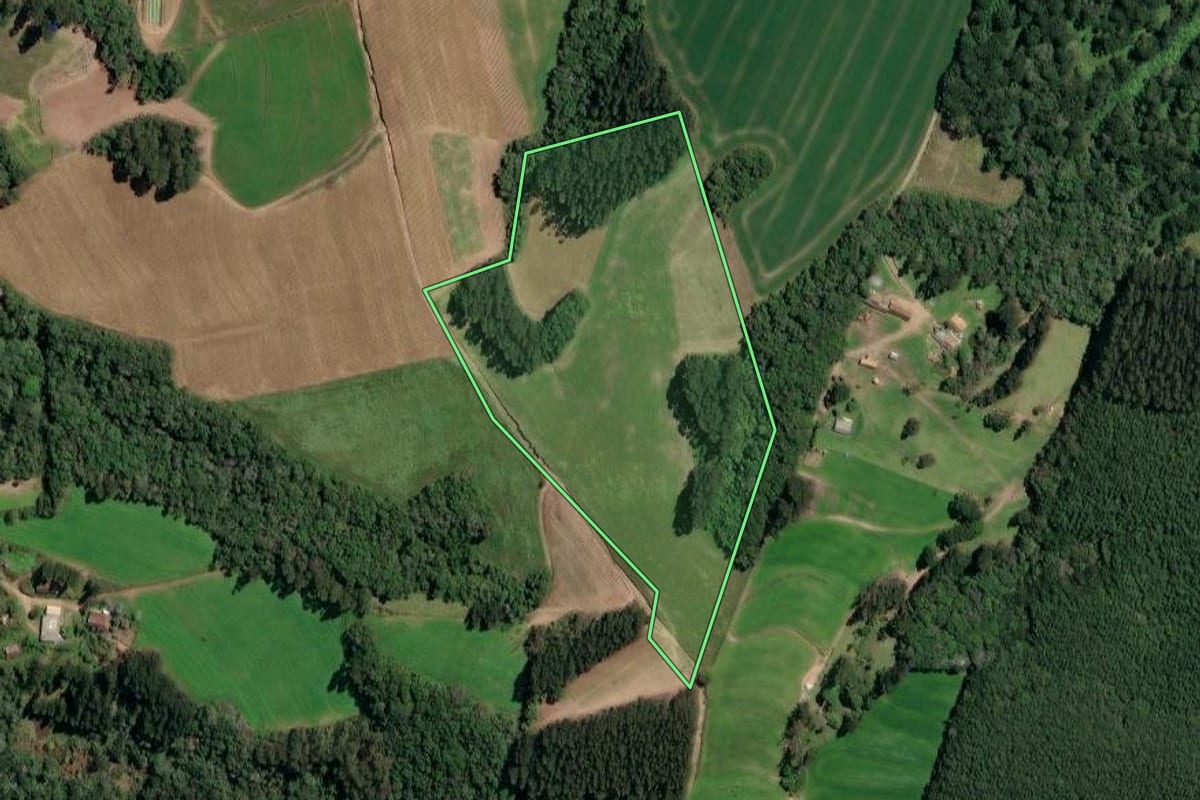 Imagem de satélite do imóvel rural em Irineópolis (SC), com o contorno declarado no CAR desenhado por cima.