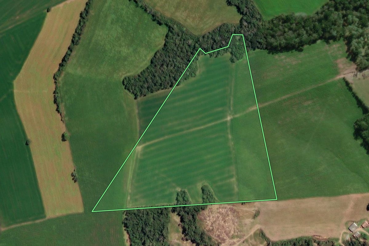 Imagem de satélite do imóvel rural em Irineópolis (SC), com o contorno declarado no CAR desenhado por cima.