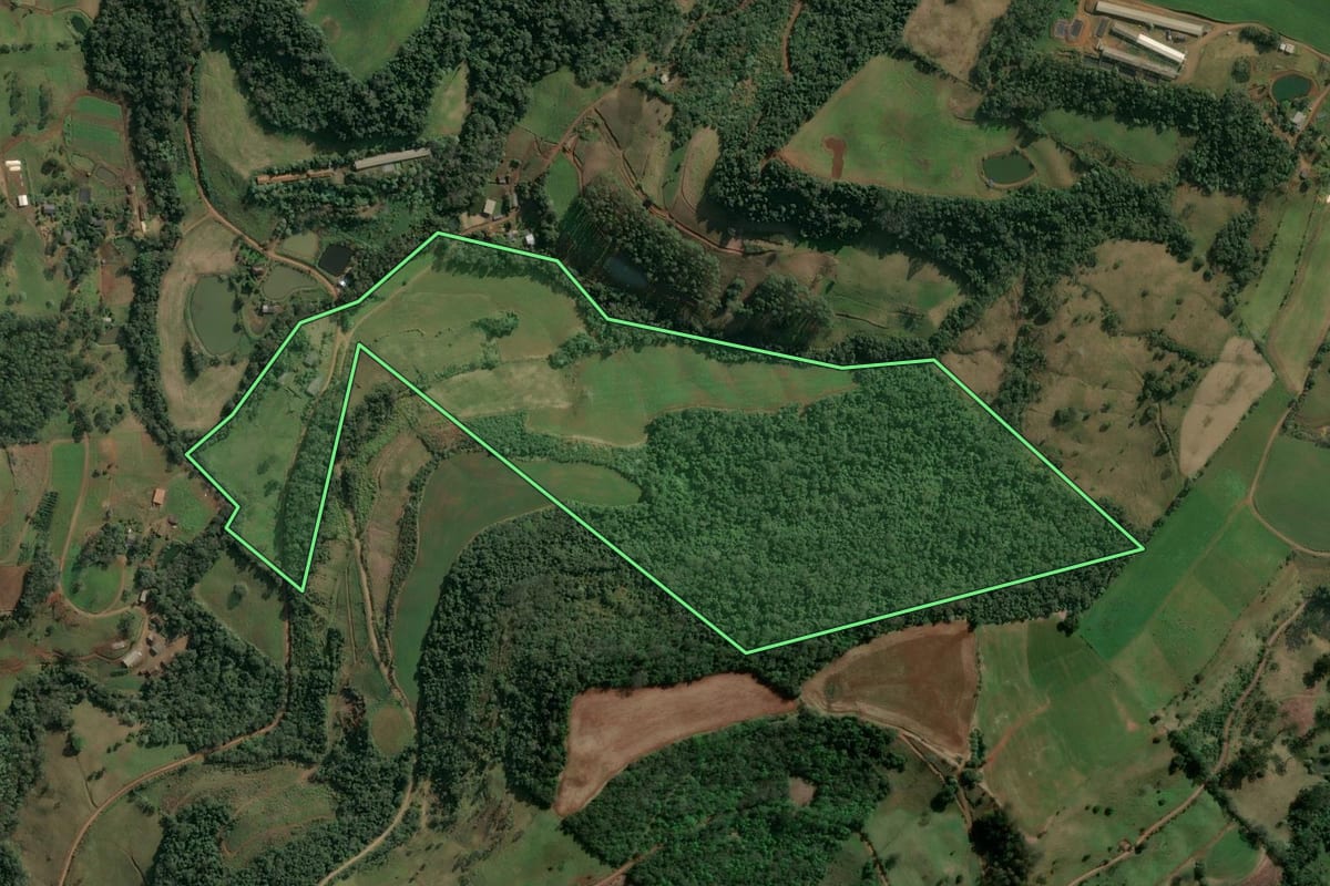 Imagem de satélite do imóvel rural em Itá (SC), com o contorno declarado no CAR desenhado por cima.