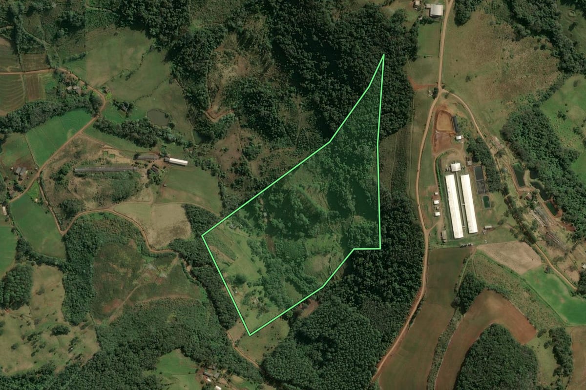 Imagem de satélite do imóvel rural em Itá (SC), com o contorno declarado no CAR desenhado por cima.