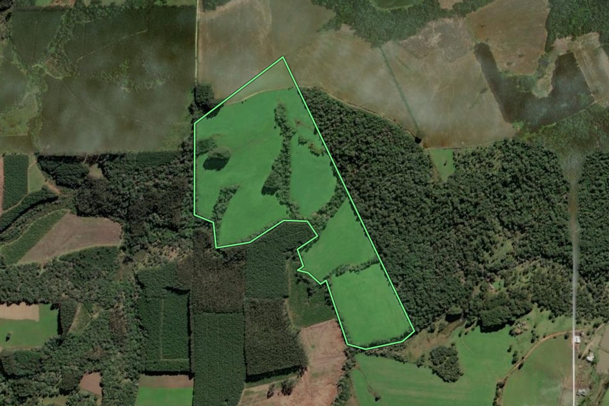 Imagem de satélite do imóvel rural em Itaiópolis (SC), com o contorno declarado no CAR desenhado por cima.