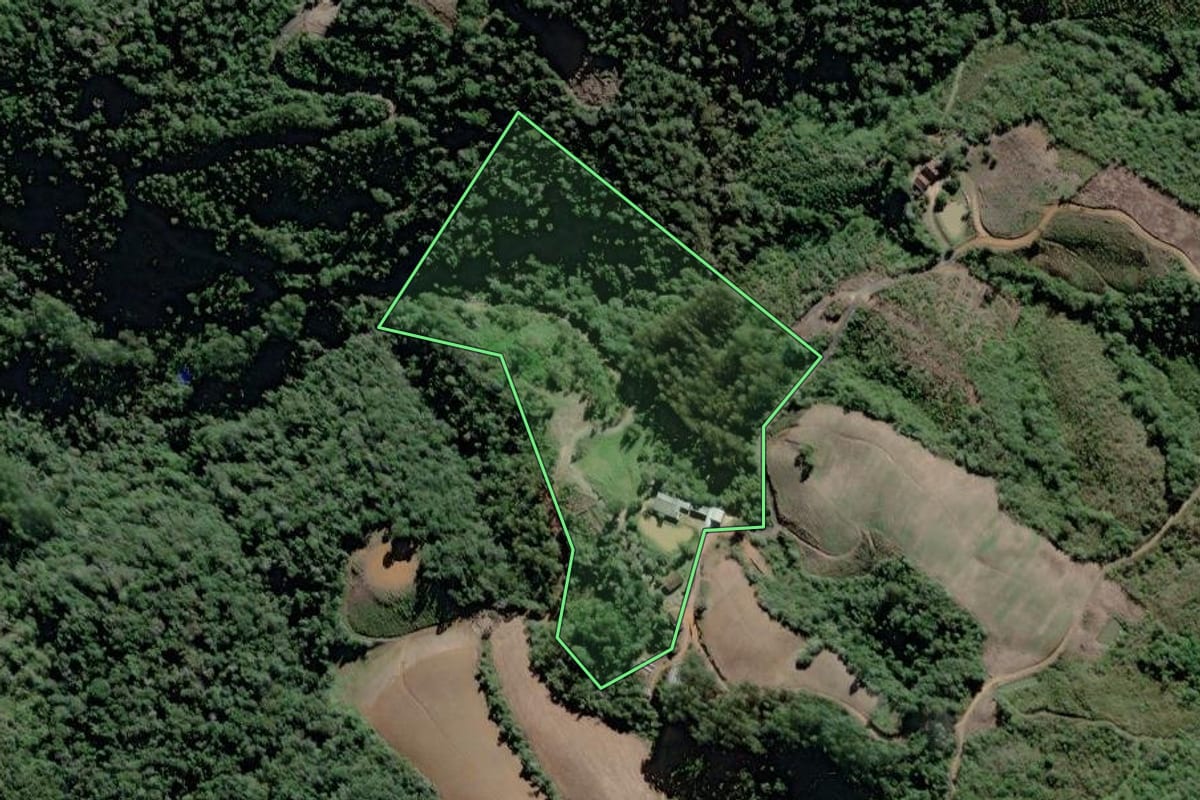 Imagem de satélite do imóvel rural em Itaiópolis (SC), com o contorno declarado no CAR desenhado por cima.