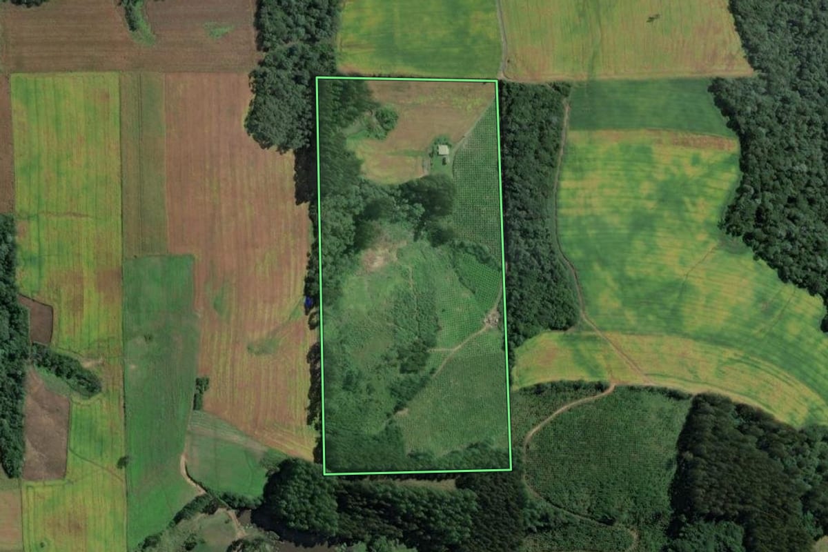 Imagem de satélite do imóvel rural em Itaiópolis (SC), com o contorno declarado no CAR desenhado por cima.
