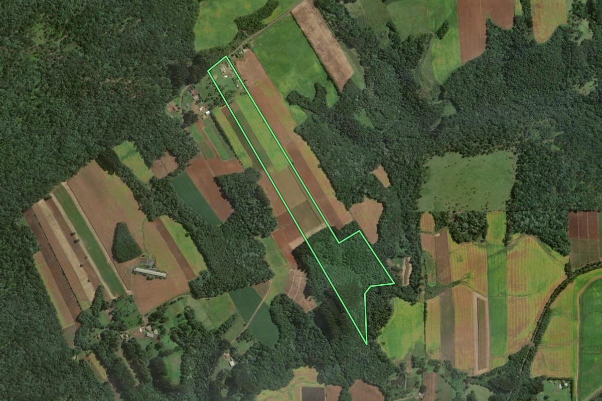 Imagem de satélite do imóvel rural em Itaiópolis (SC), com o contorno declarado no CAR desenhado por cima.