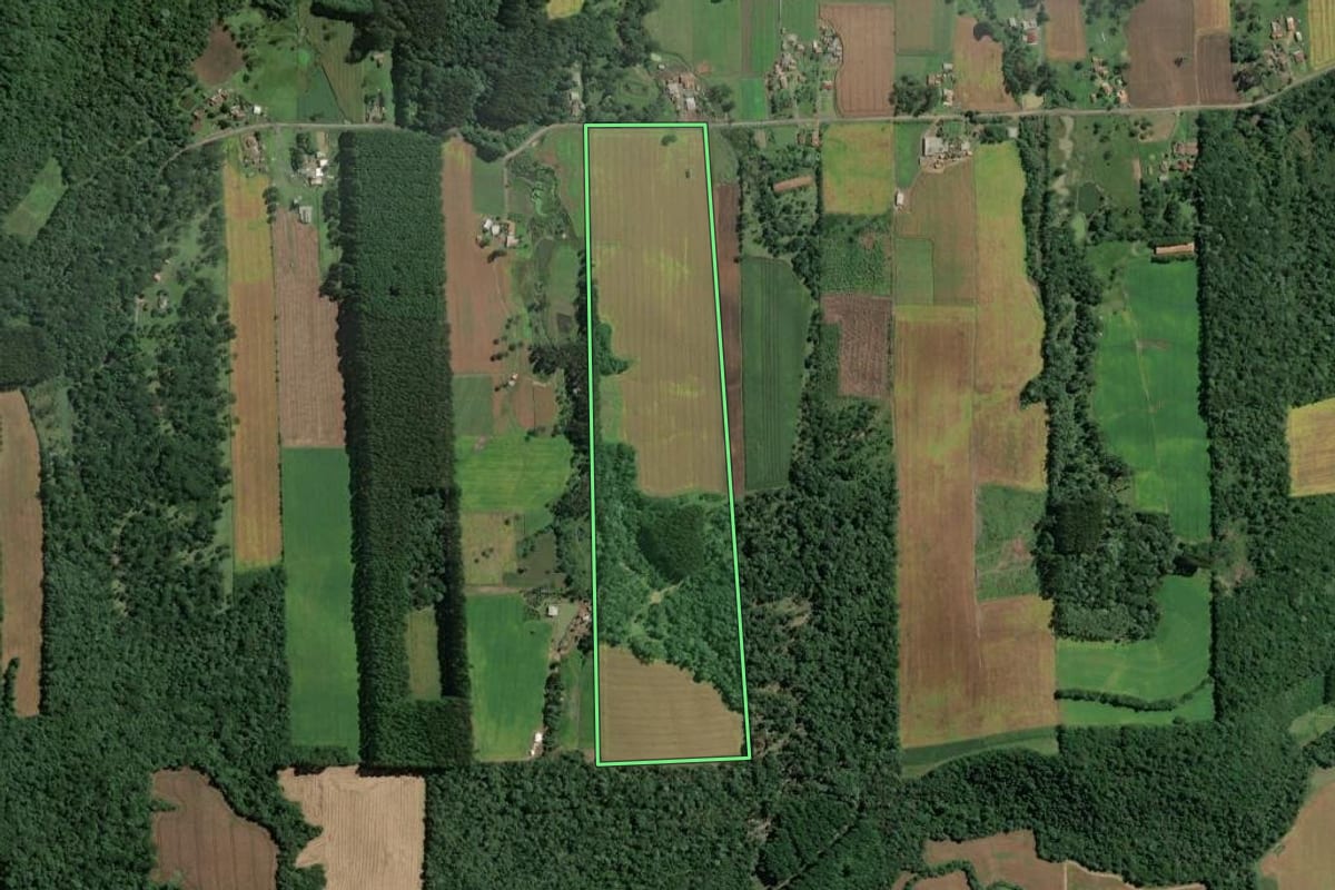 Imagem de satélite do imóvel rural em Itaiópolis (SC), com o contorno declarado no CAR desenhado por cima.