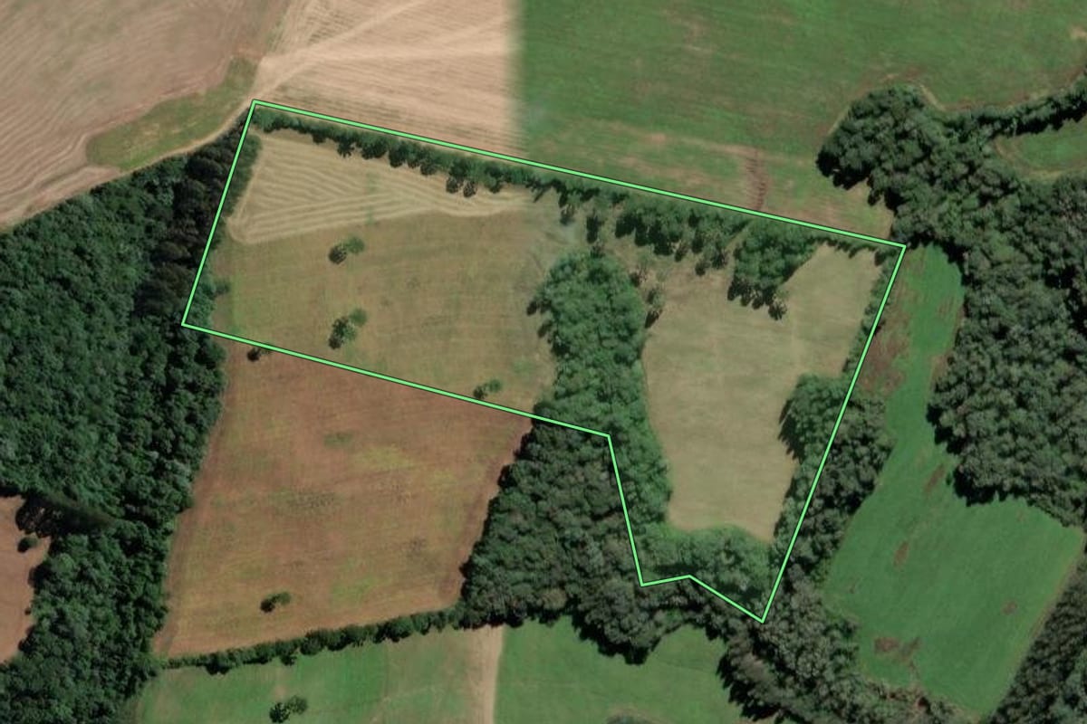 Imagem de satélite do imóvel rural em Itaiópolis (SC), com o contorno declarado no CAR desenhado por cima.