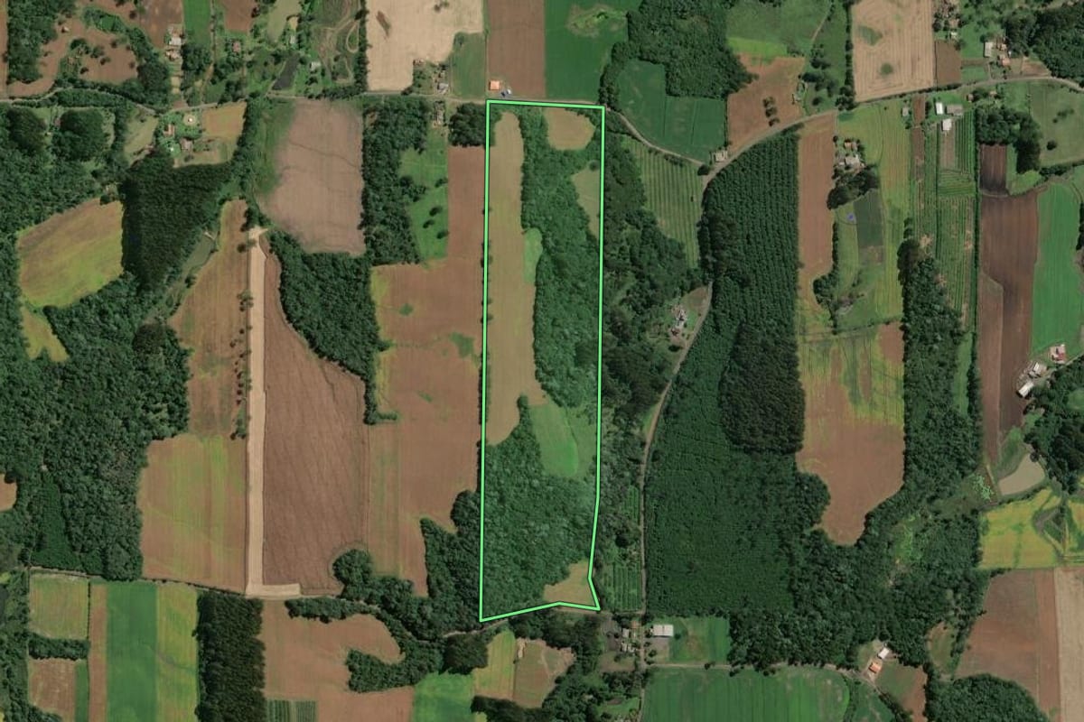 Imagem de satélite do imóvel rural em Itaiópolis (SC), com o contorno declarado no CAR desenhado por cima.