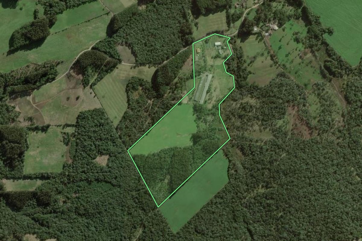 Imagem de satélite do imóvel rural em Itaiópolis (SC), com o contorno declarado no CAR desenhado por cima.