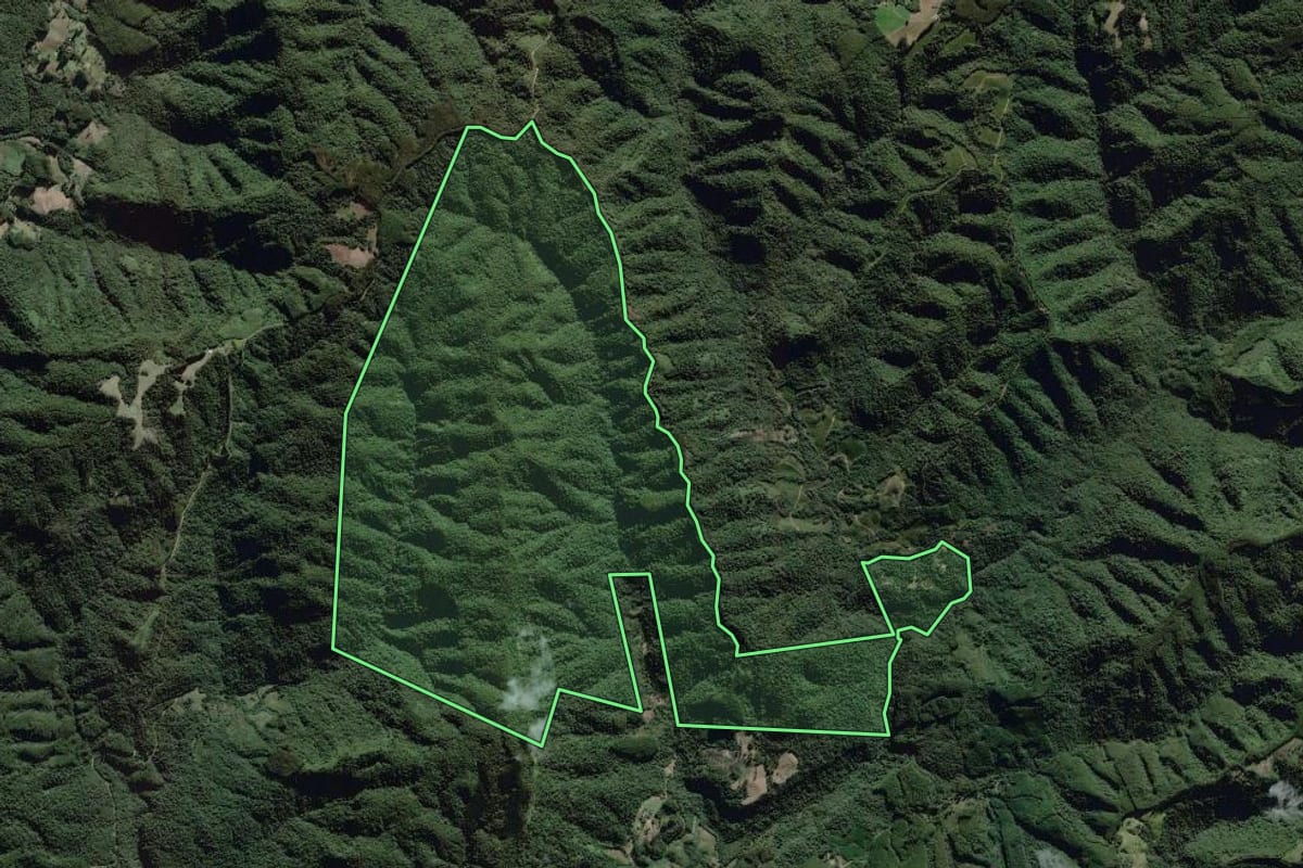 Imagem de satélite do imóvel rural em Itaiópolis (SC), com o contorno declarado no CAR desenhado por cima.