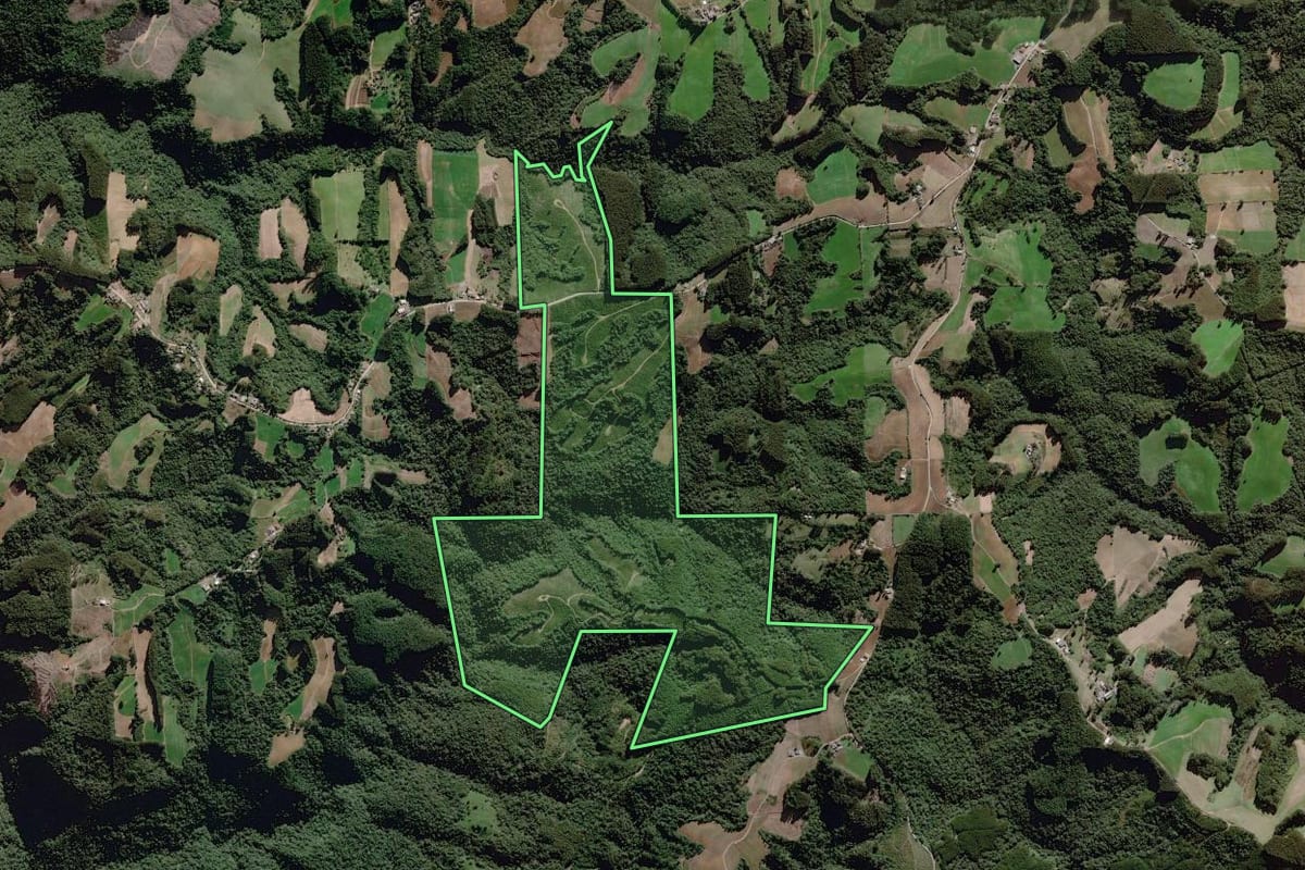 Imagem de satélite do imóvel rural em Itaiópolis (SC), com o contorno declarado no CAR desenhado por cima.