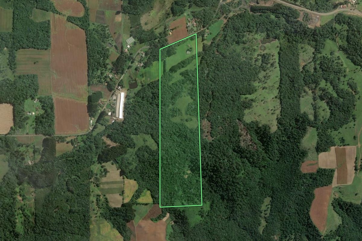Imagem de satélite do imóvel rural em Itaiópolis (SC), com o contorno declarado no CAR desenhado por cima.
