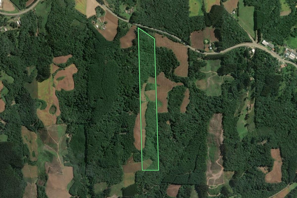 Imagem de satélite do imóvel rural em Itaiópolis (SC), com o contorno declarado no CAR desenhado por cima.