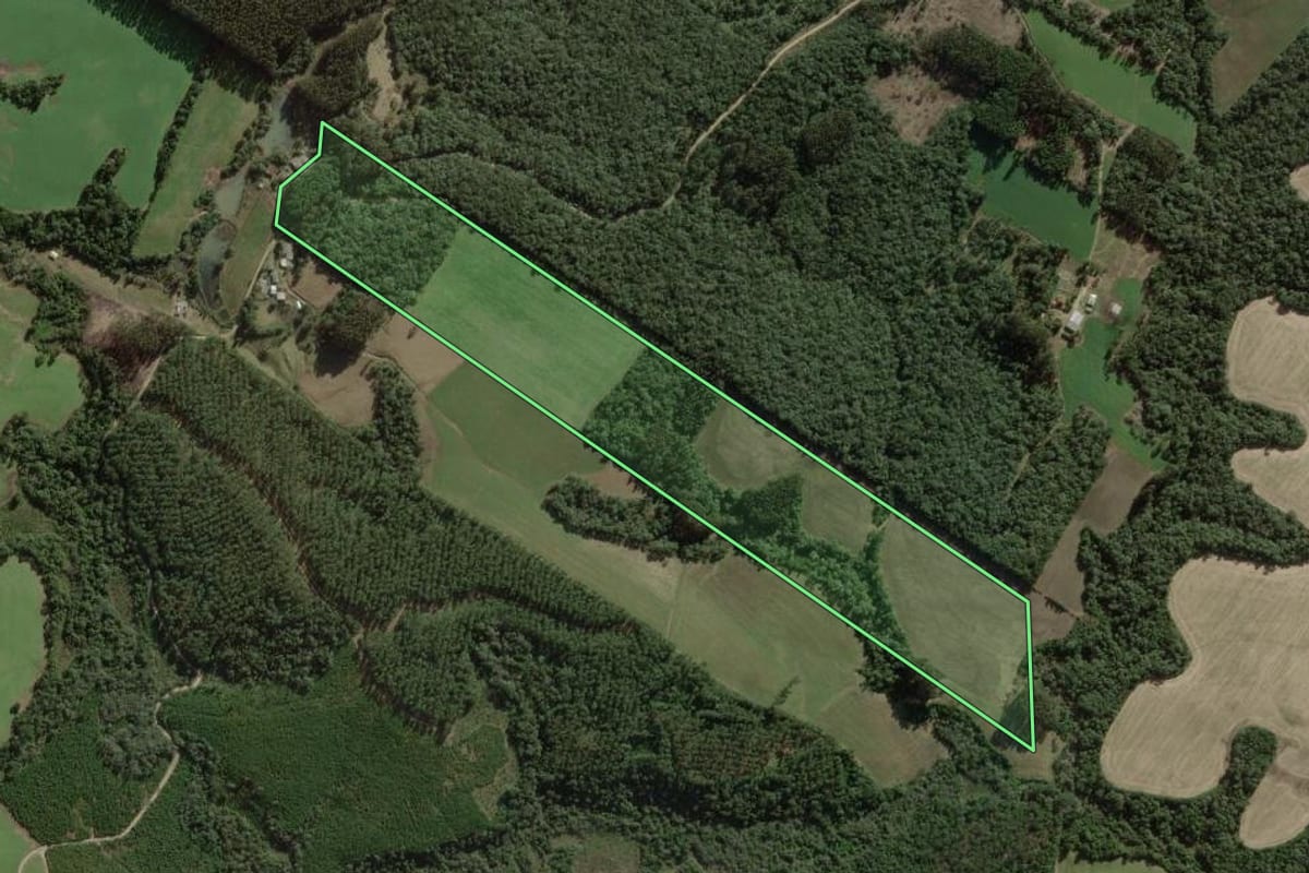 Imagem de satélite do imóvel rural em Itaiópolis (SC), com o contorno declarado no CAR desenhado por cima.