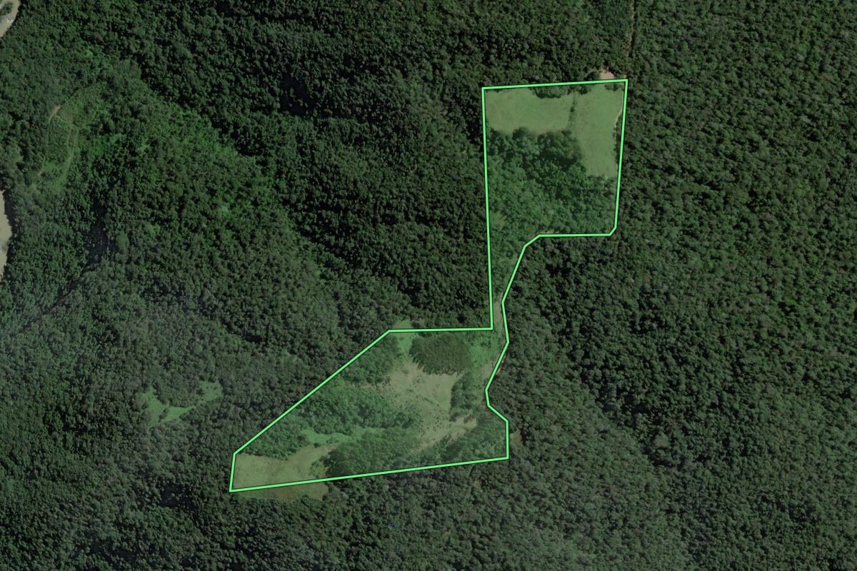 Imagem de satélite do imóvel rural em Itaiópolis (SC), com o contorno declarado no CAR desenhado por cima.