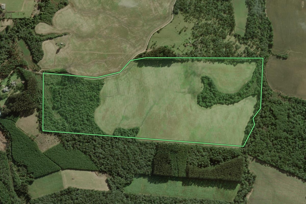 Imagem de satélite do imóvel rural em Itaiópolis (SC), com o contorno declarado no CAR desenhado por cima.
