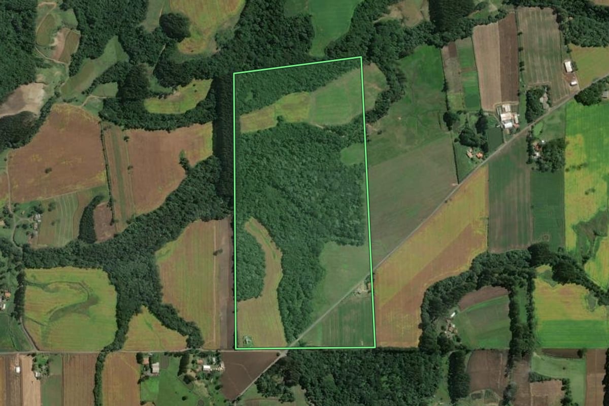 Imagem de satélite do imóvel rural em Itaiópolis (SC), com o contorno declarado no CAR desenhado por cima.