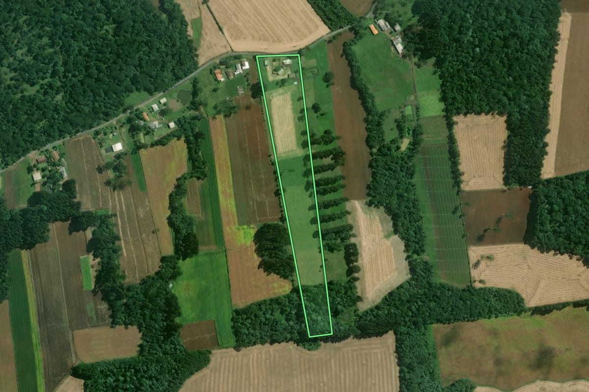 Imagem de satélite do imóvel rural em Itaiópolis (SC), com o contorno declarado no CAR desenhado por cima.