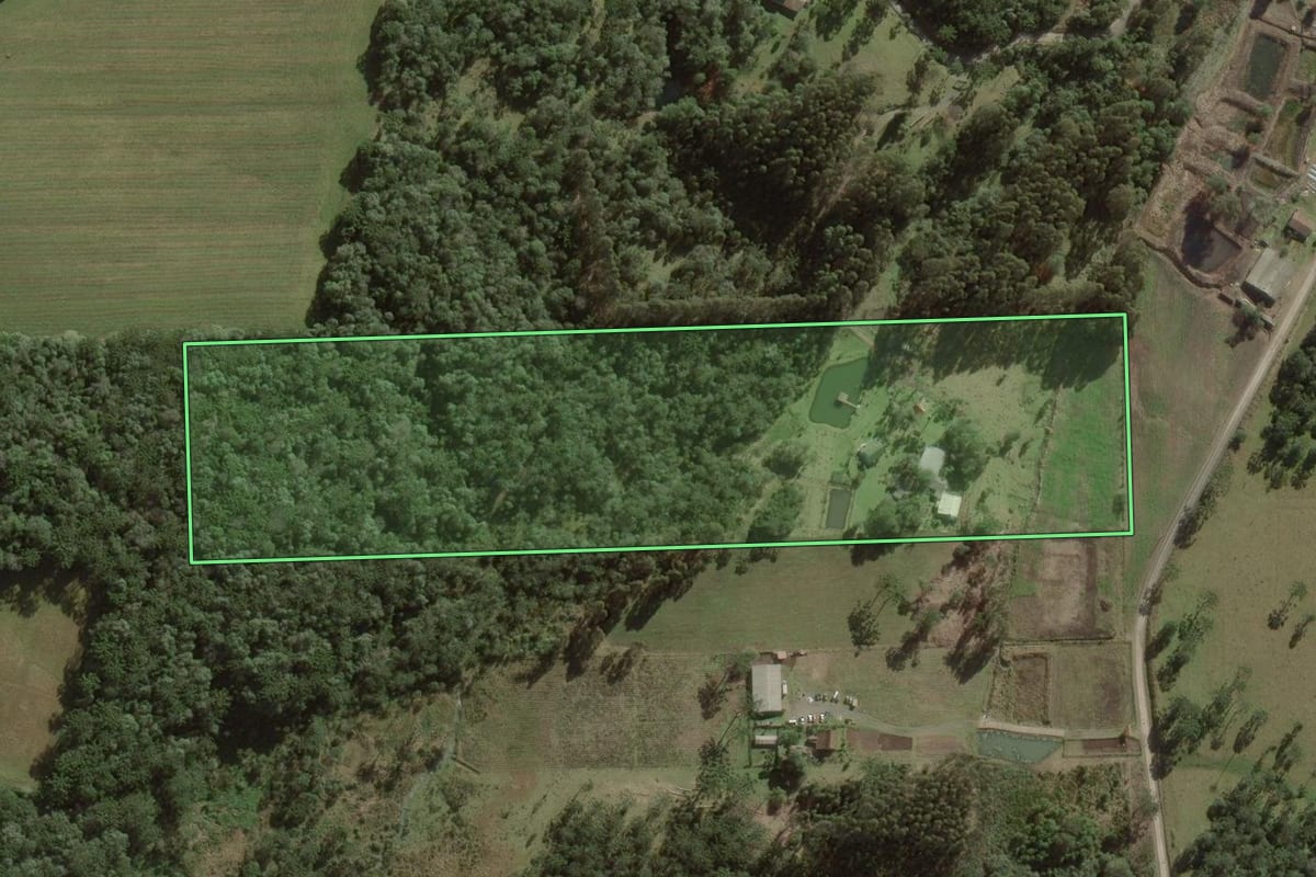 Imagem de satélite do imóvel rural em Itaiópolis (SC), com o contorno declarado no CAR desenhado por cima.