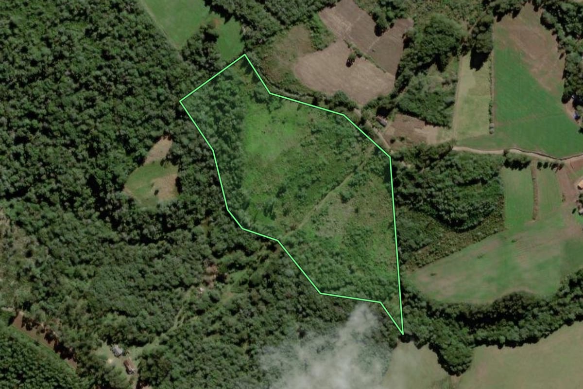 Imagem de satélite do imóvel rural em Itaiópolis (SC), com o contorno declarado no CAR desenhado por cima.