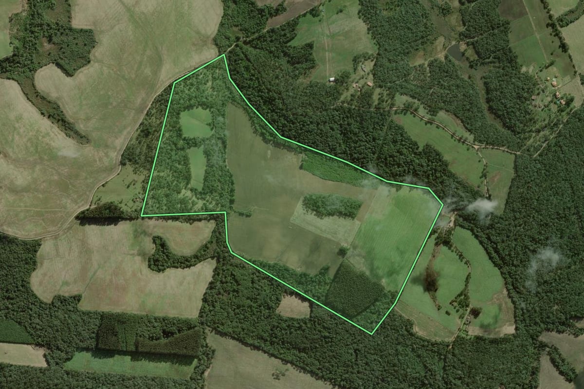 Imagem de satélite do imóvel rural em Itaiópolis (SC), com o contorno declarado no CAR desenhado por cima.