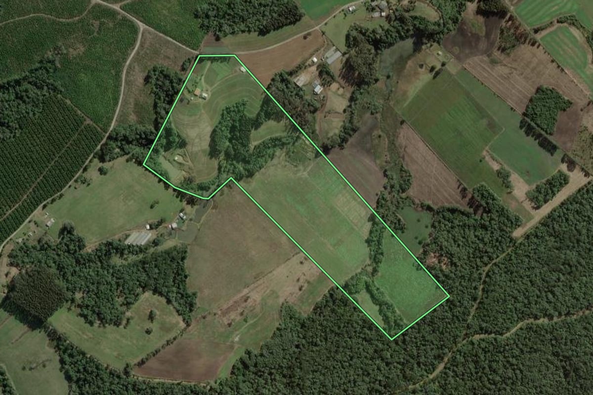 Imagem de satélite do imóvel rural em Itaiópolis (SC), com o contorno declarado no CAR desenhado por cima.