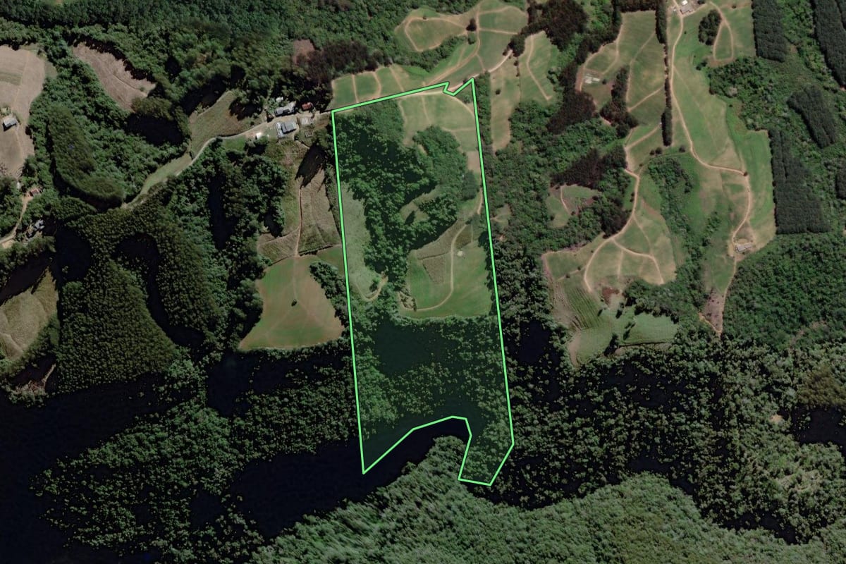 Imagem de satélite do imóvel rural em Itaiópolis (SC), com o contorno declarado no CAR desenhado por cima.