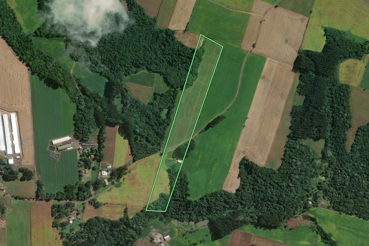 Imagem de satélite do imóvel rural em Itaiópolis (SC), com o contorno declarado no CAR desenhado por cima.