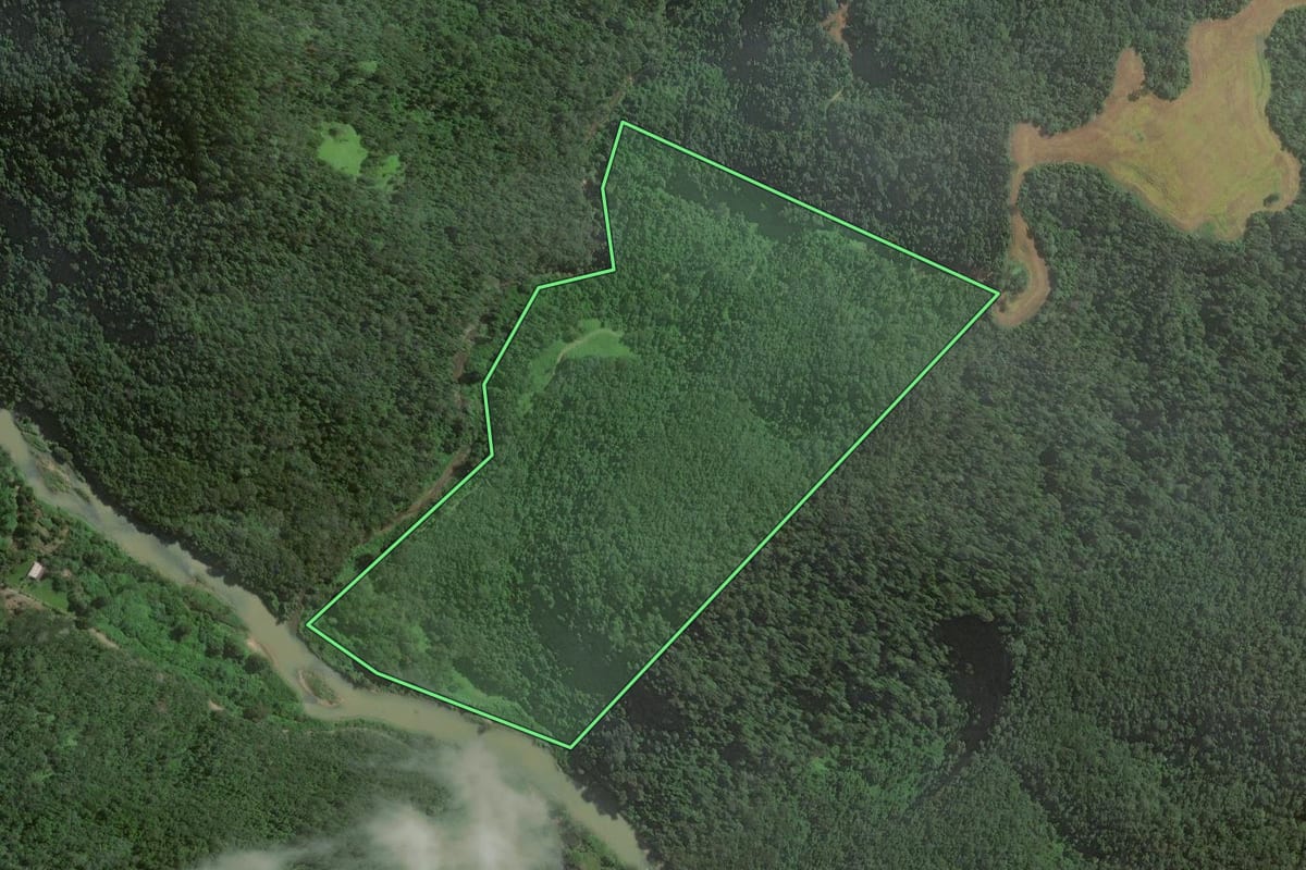 Imagem de satélite do imóvel rural em Itaiópolis (SC), com o contorno declarado no CAR desenhado por cima.