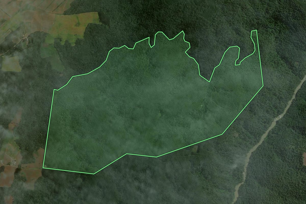Imagem de satélite do imóvel rural em Itaiópolis (SC), com o contorno declarado no CAR desenhado por cima.