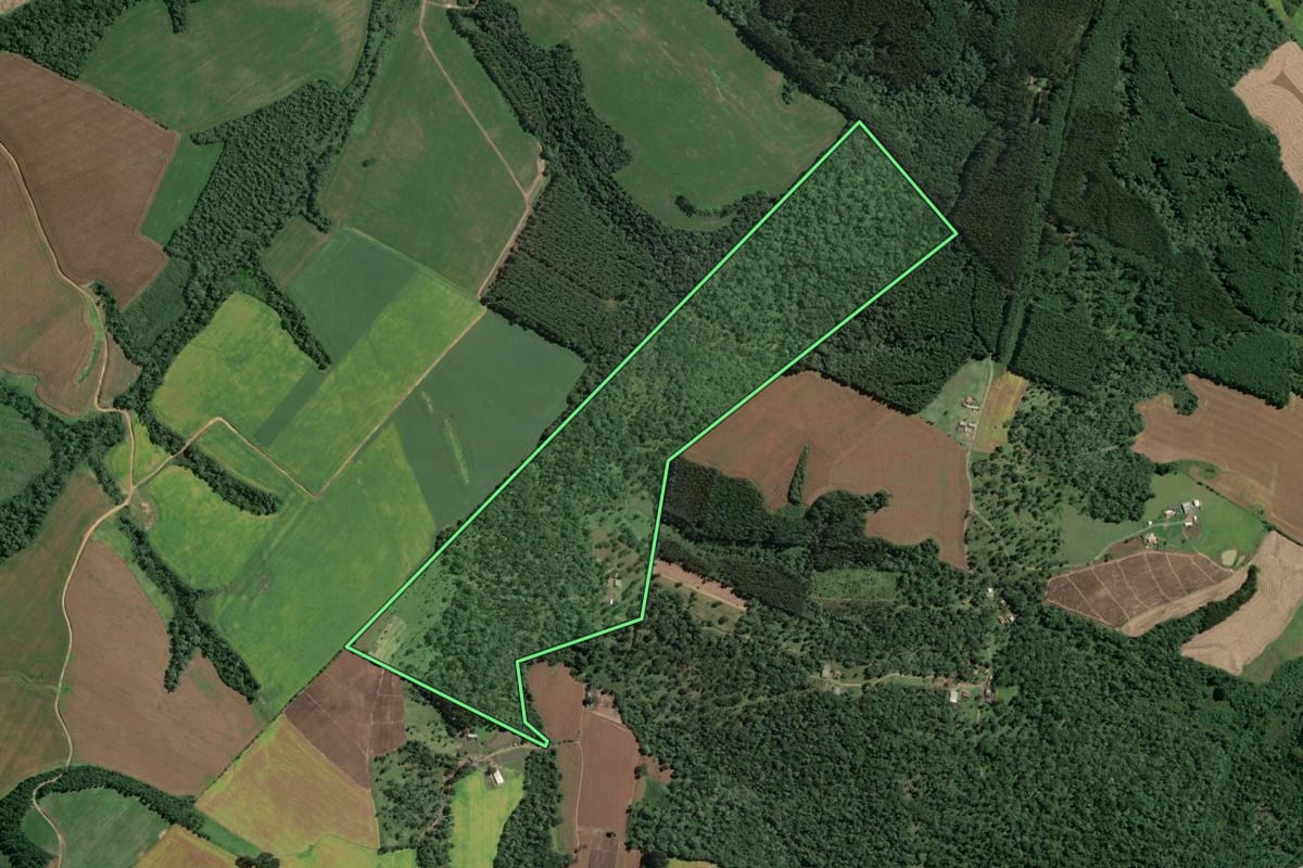 Imagem de satélite do imóvel rural em Itaiópolis (SC), com o contorno declarado no CAR desenhado por cima.
