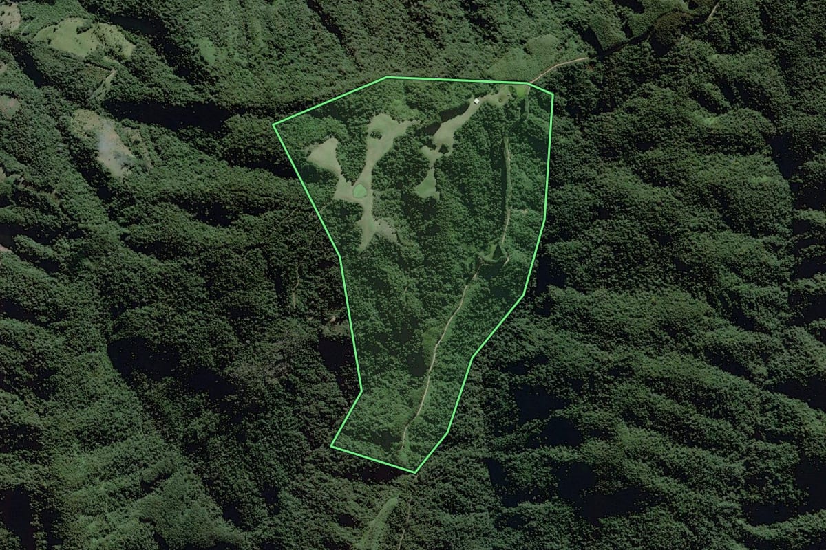 Imagem de satélite do imóvel rural em Itaiópolis (SC), com o contorno declarado no CAR desenhado por cima.
