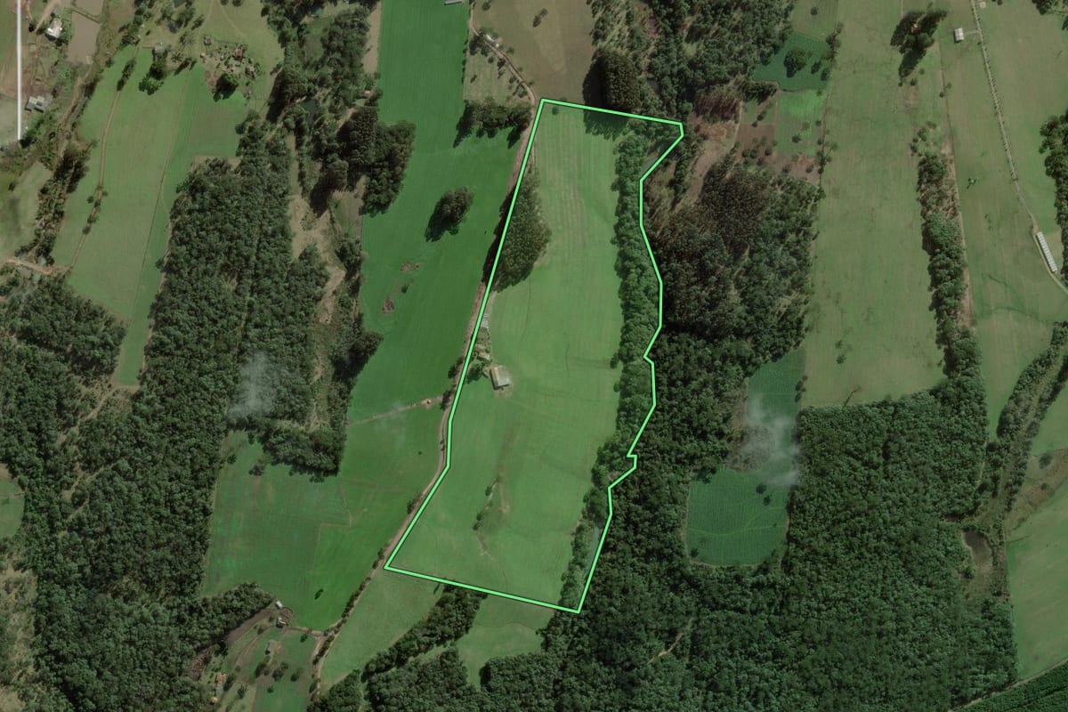 Imagem de satélite do imóvel rural em Itaiópolis (SC), com o contorno declarado no CAR desenhado por cima.