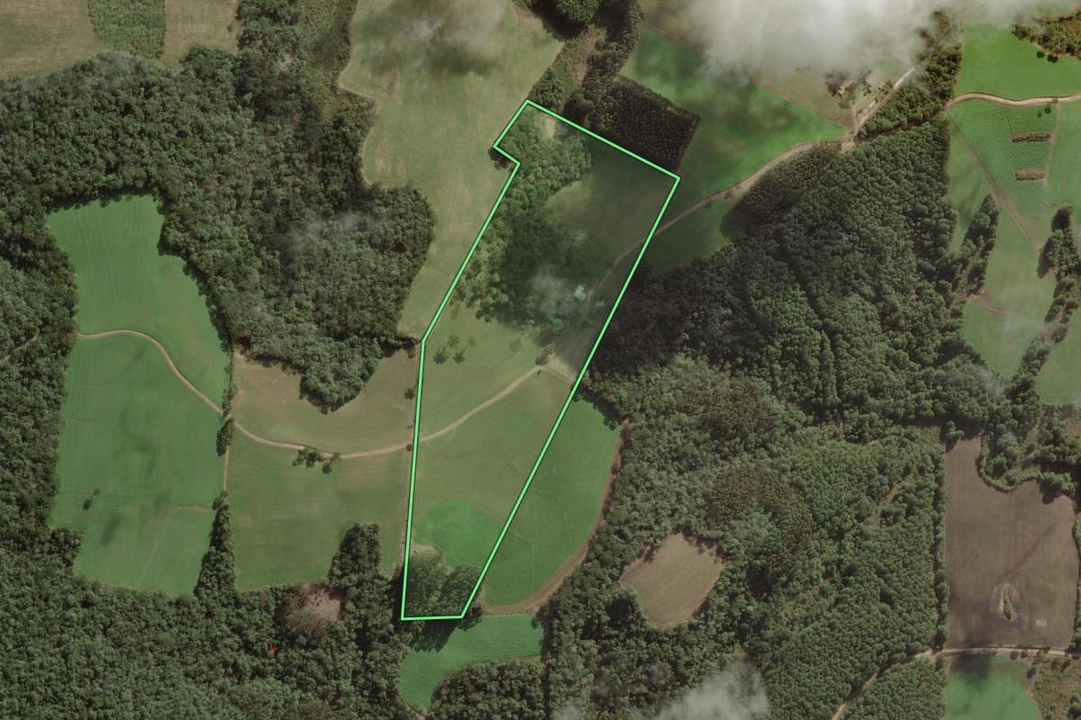 Imagem de satélite do imóvel rural em Itaiópolis (SC), com o contorno declarado no CAR desenhado por cima.