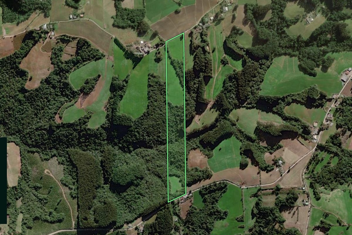 Imagem de satélite do imóvel rural em Itaiópolis (SC), com o contorno declarado no CAR desenhado por cima.