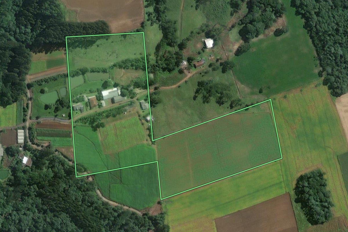 Imagem de satélite do imóvel rural em Itaiópolis (SC), com o contorno declarado no CAR desenhado por cima.