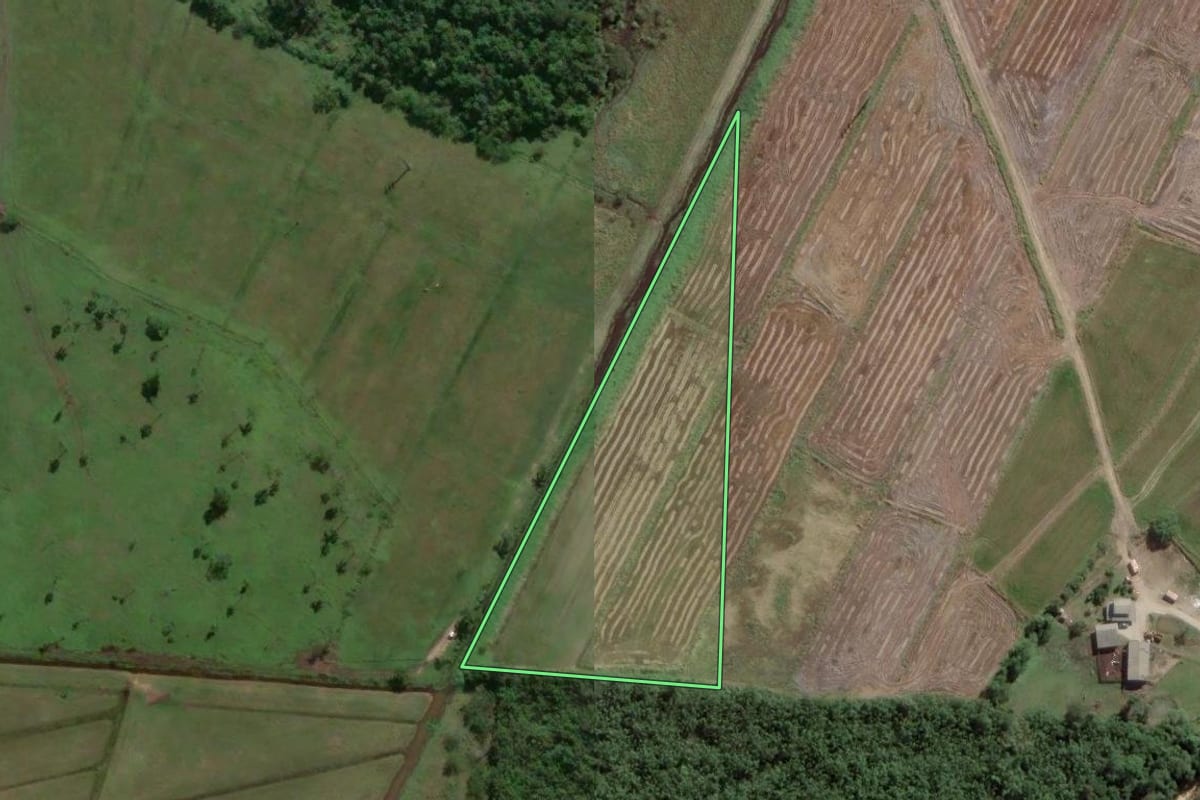 Imagem de satélite do imóvel rural em Itajaí (SC), com o contorno declarado no CAR desenhado por cima.