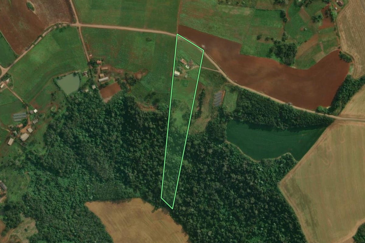 Imagem de satélite do imóvel rural em Itapiranga (SC), com o contorno declarado no CAR desenhado por cima.