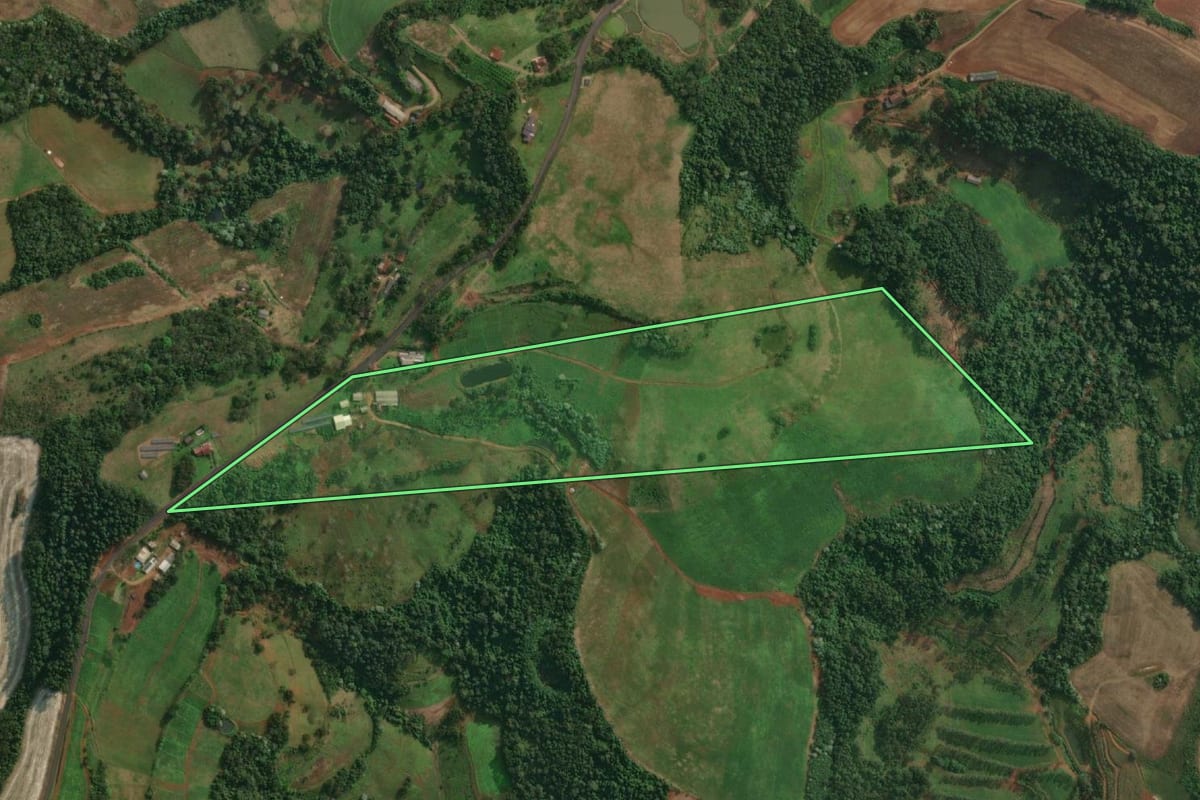 Imagem de satélite do imóvel rural em Itapiranga (SC), com o contorno declarado no CAR desenhado por cima.