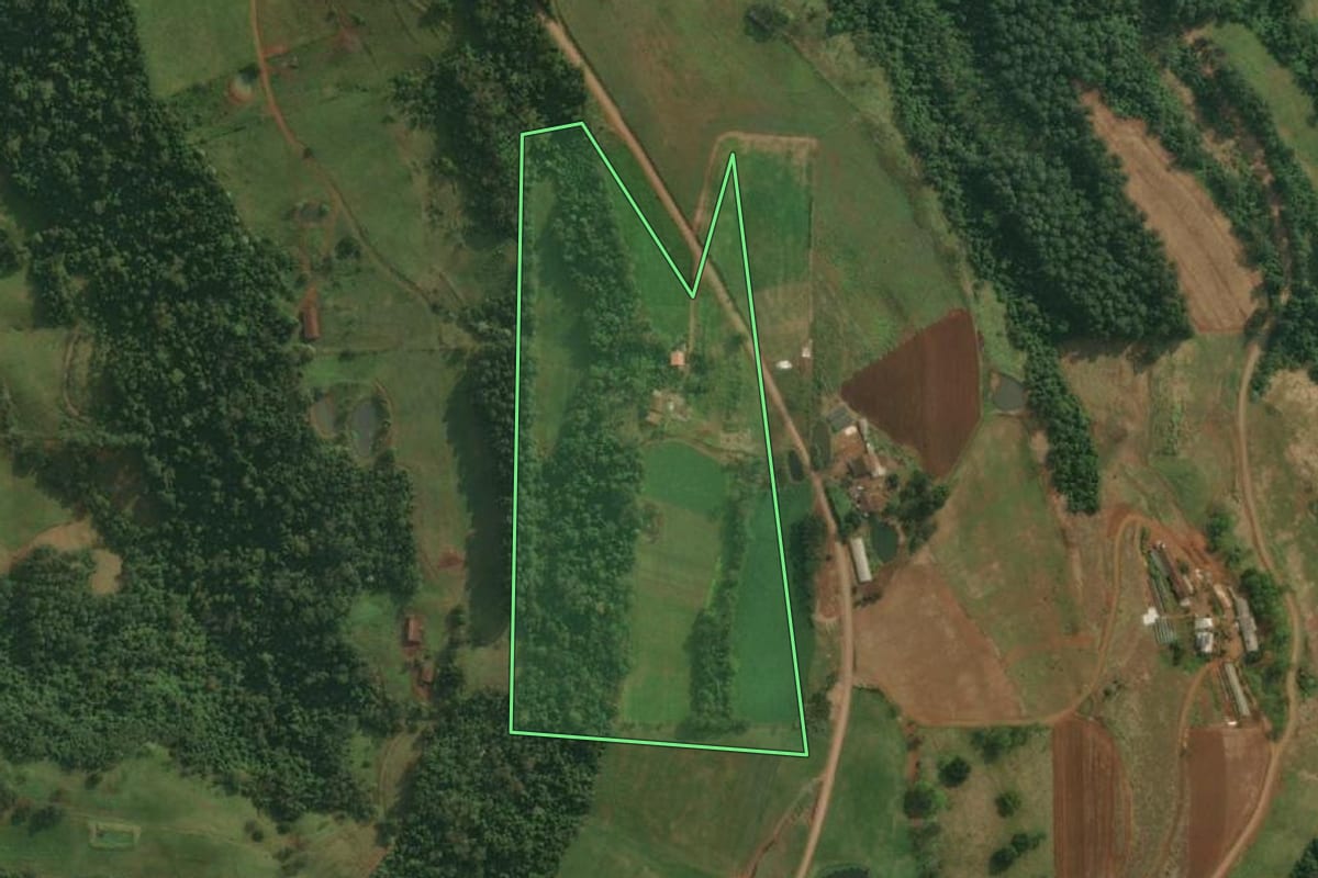 Imagem de satélite do imóvel rural em Itapiranga (SC), com o contorno declarado no CAR desenhado por cima.