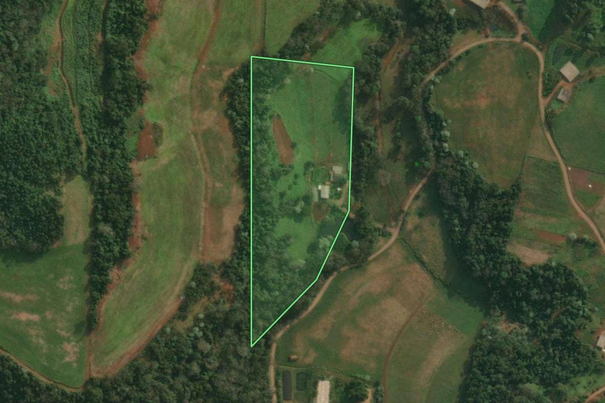 Imagem de satélite do imóvel rural em Itapiranga (SC), com o contorno declarado no CAR desenhado por cima.