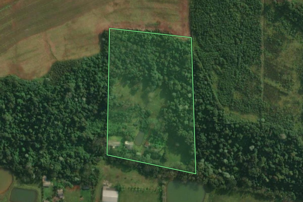 Imagem de satélite do imóvel rural em Itapiranga (SC), com o contorno declarado no CAR desenhado por cima.