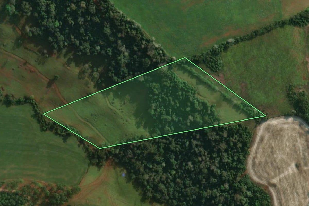Imagem de satélite do imóvel rural em Itapiranga (SC), com o contorno declarado no CAR desenhado por cima.