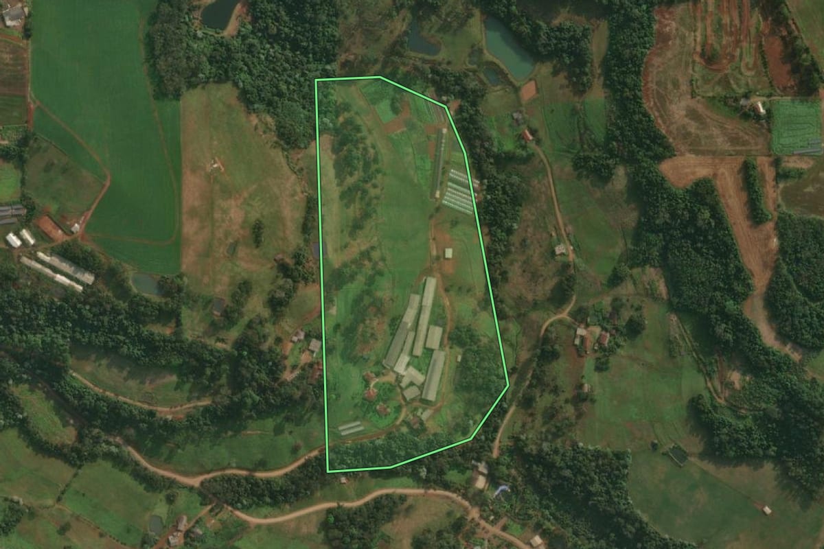 Imagem de satélite do imóvel rural em Itapiranga (SC), com o contorno declarado no CAR desenhado por cima.