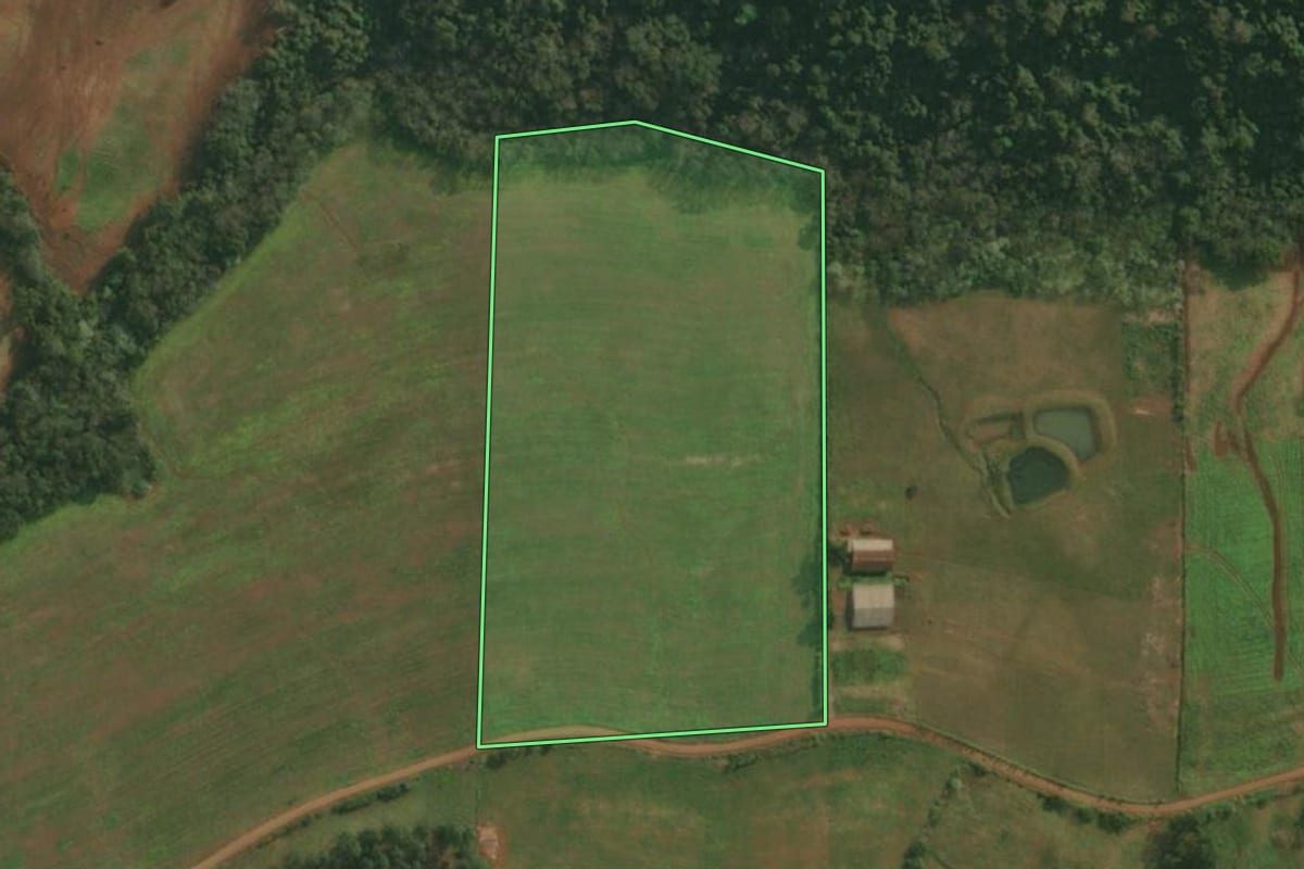 Imagem de satélite do imóvel rural em Itapiranga (SC), com o contorno declarado no CAR desenhado por cima.