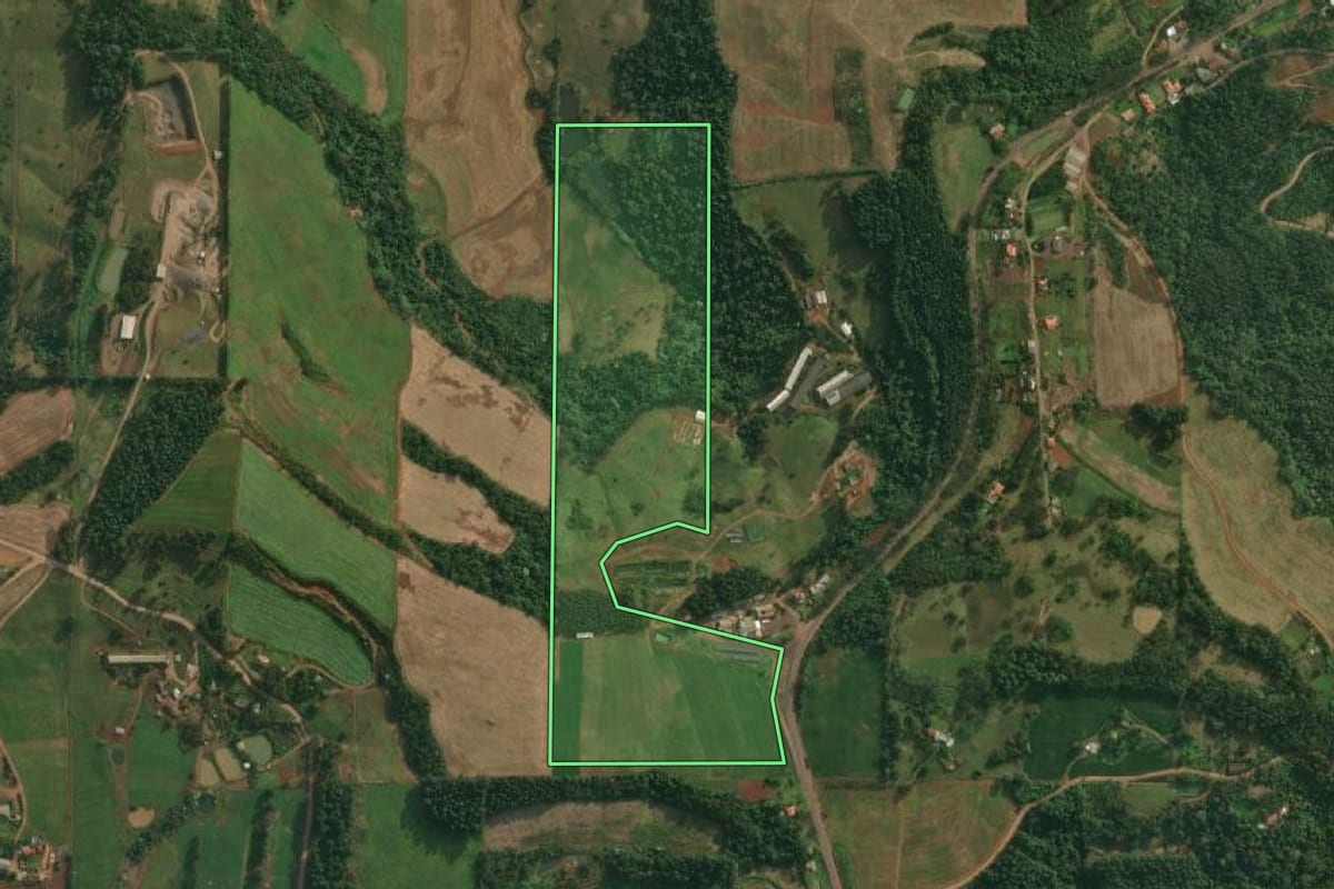 Imagem de satélite do imóvel rural em Itapiranga (SC), com o contorno declarado no CAR desenhado por cima.