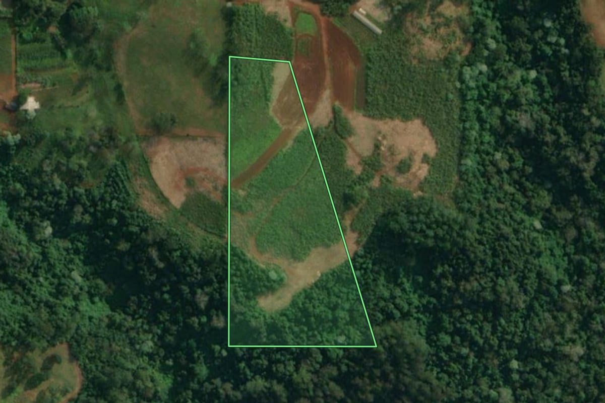 Imagem de satélite do imóvel rural em Itapiranga (SC), com o contorno declarado no CAR desenhado por cima.