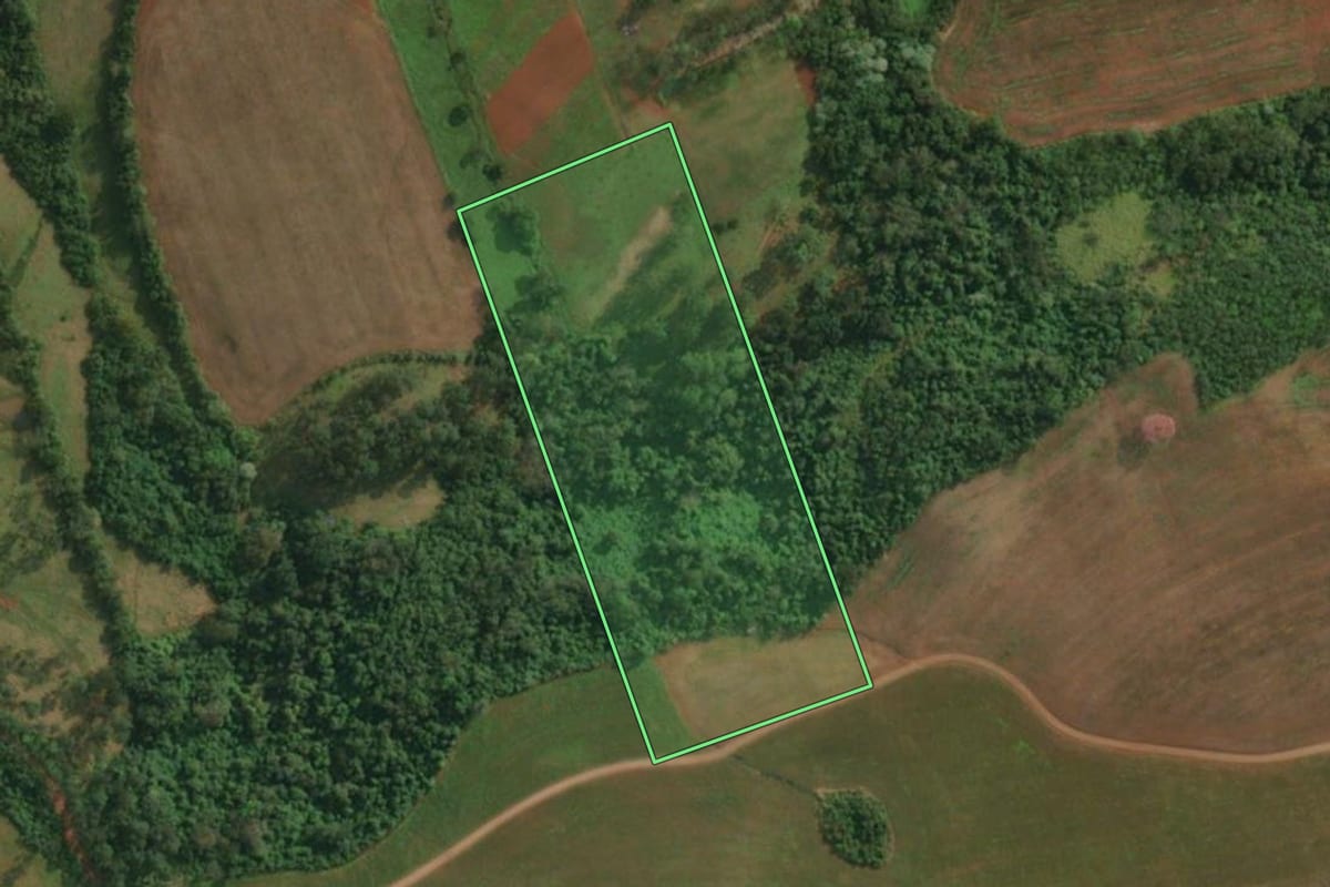 Imagem de satélite do imóvel rural em Itapiranga (SC), com o contorno declarado no CAR desenhado por cima.