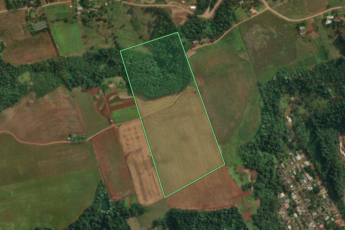 Imagem de satélite do imóvel rural em Itapiranga (SC), com o contorno declarado no CAR desenhado por cima.