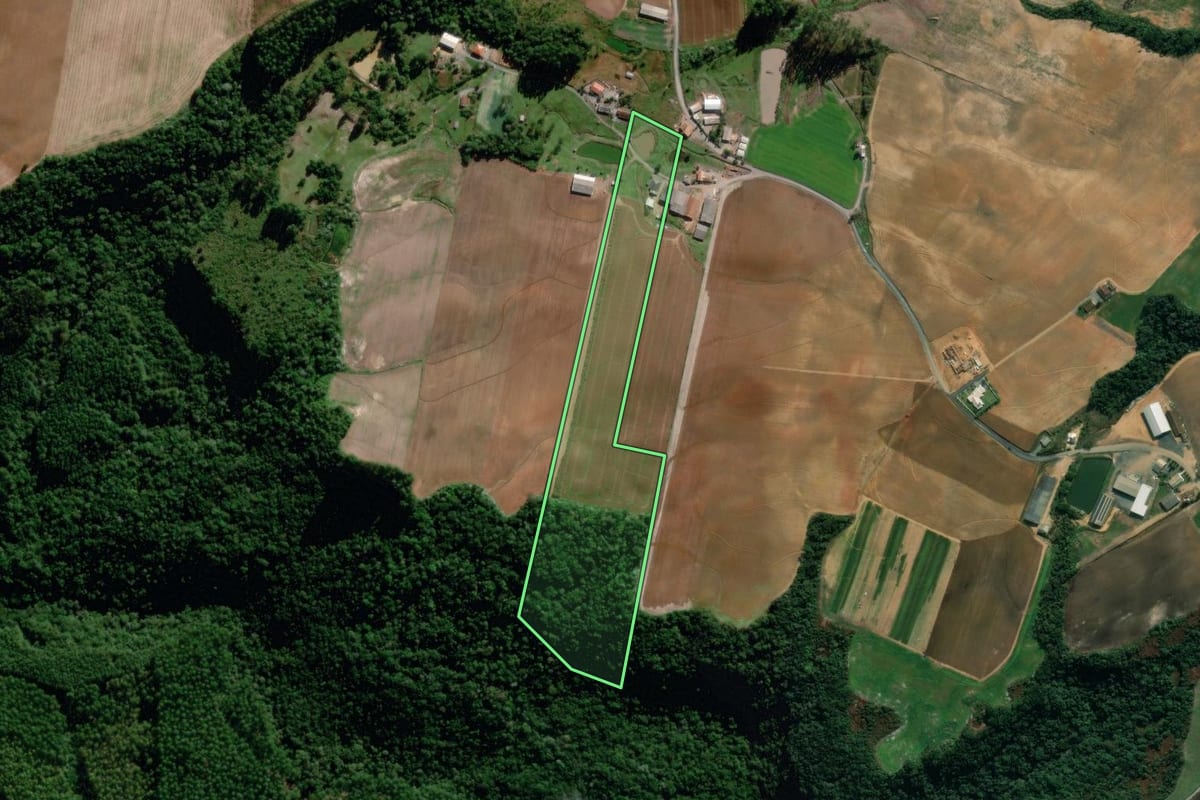 Imagem de satélite do imóvel rural em Ituporanga (SC), com o contorno declarado no CAR desenhado por cima.